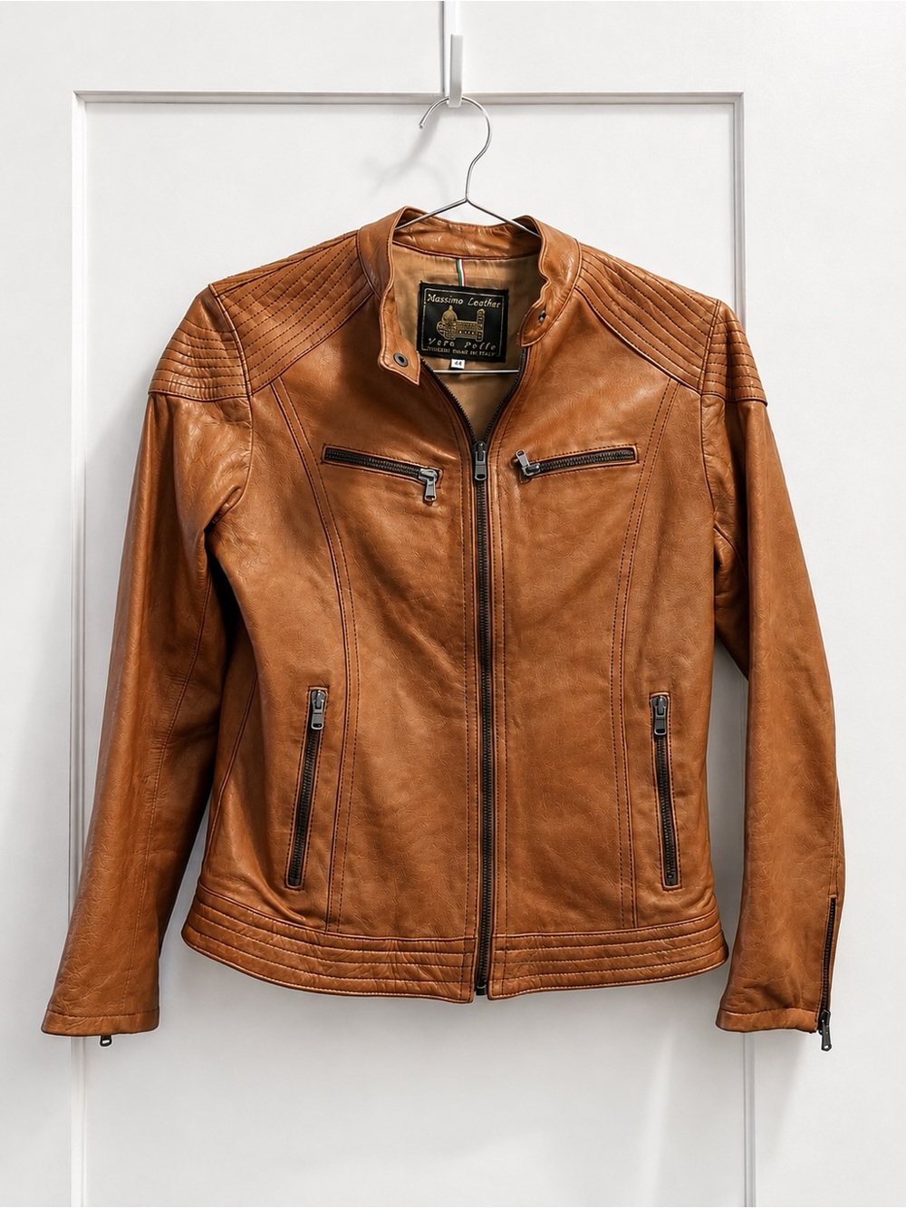 Massimo Cognac Leather Moto Jacket